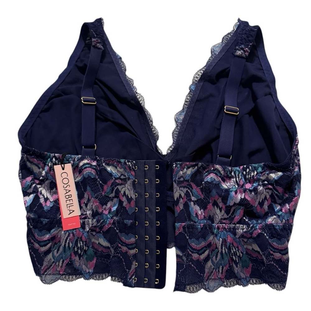 Cosabella Paradiso Curvy Plunge Bralette Navy Rani Pink Lace DD-F Made in Italy - Picture 3 of 11